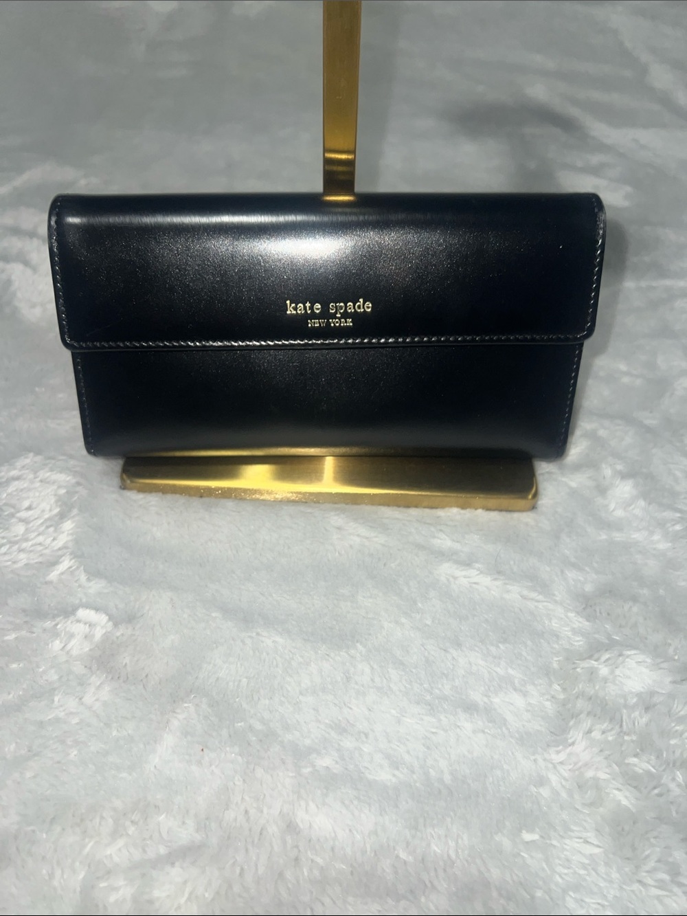 ♠️ Kate Spade New York foldover continental checkbook wallet in smooth black - Picture 2 of 10